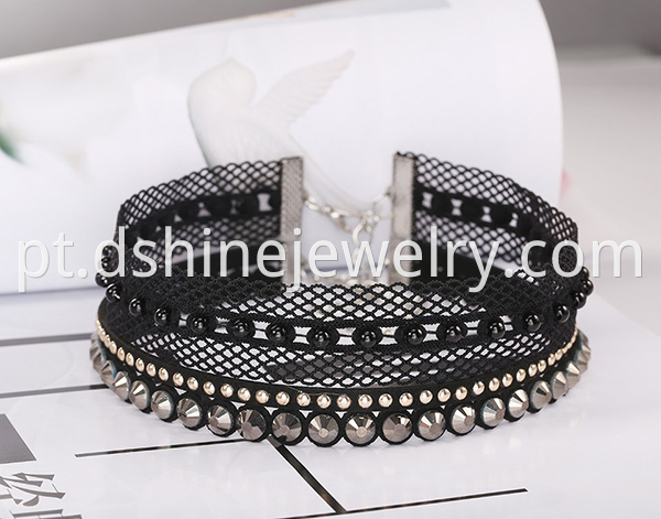 Black Wide Hollow Lace Necklace